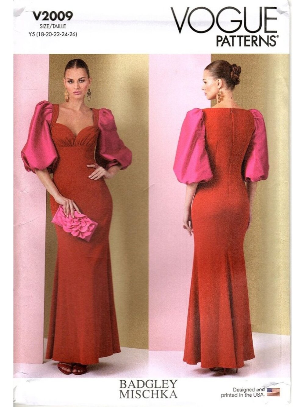 Vogue V2009 Misses 18 to 26 Badgley Mischka Evening Gown Uncut Sewing Pattern